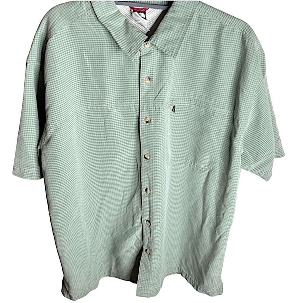 The North Face green check button down shirt Size XL